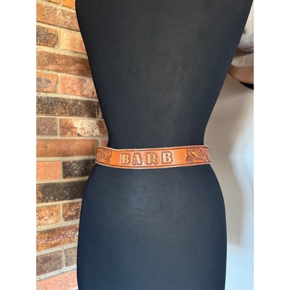 Accessories - Custom‎ Tooled Leather Belt Floral Embossed Name Barb Western Cowboy